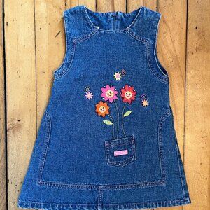 Vintage Fisher-Price Floral Embroidered Denim Jumper, Size 3T